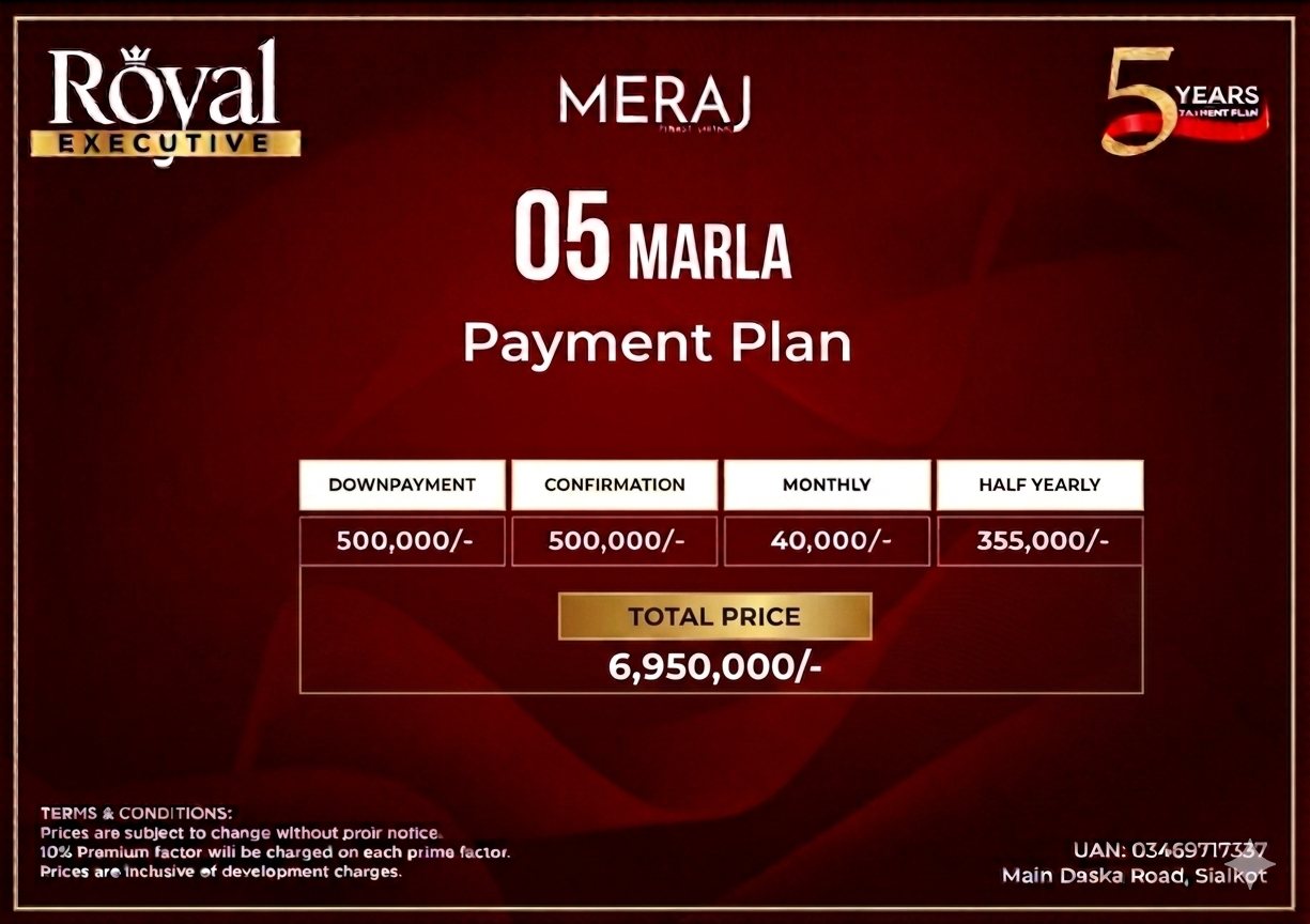 Meraj housing sialkot installment plan 5 marla